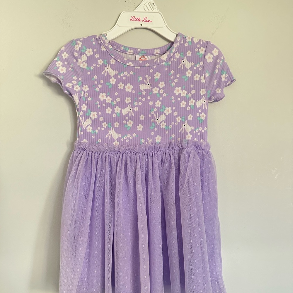 wonder nation Lavender Floral Tulle Dress with White & Mint Accents